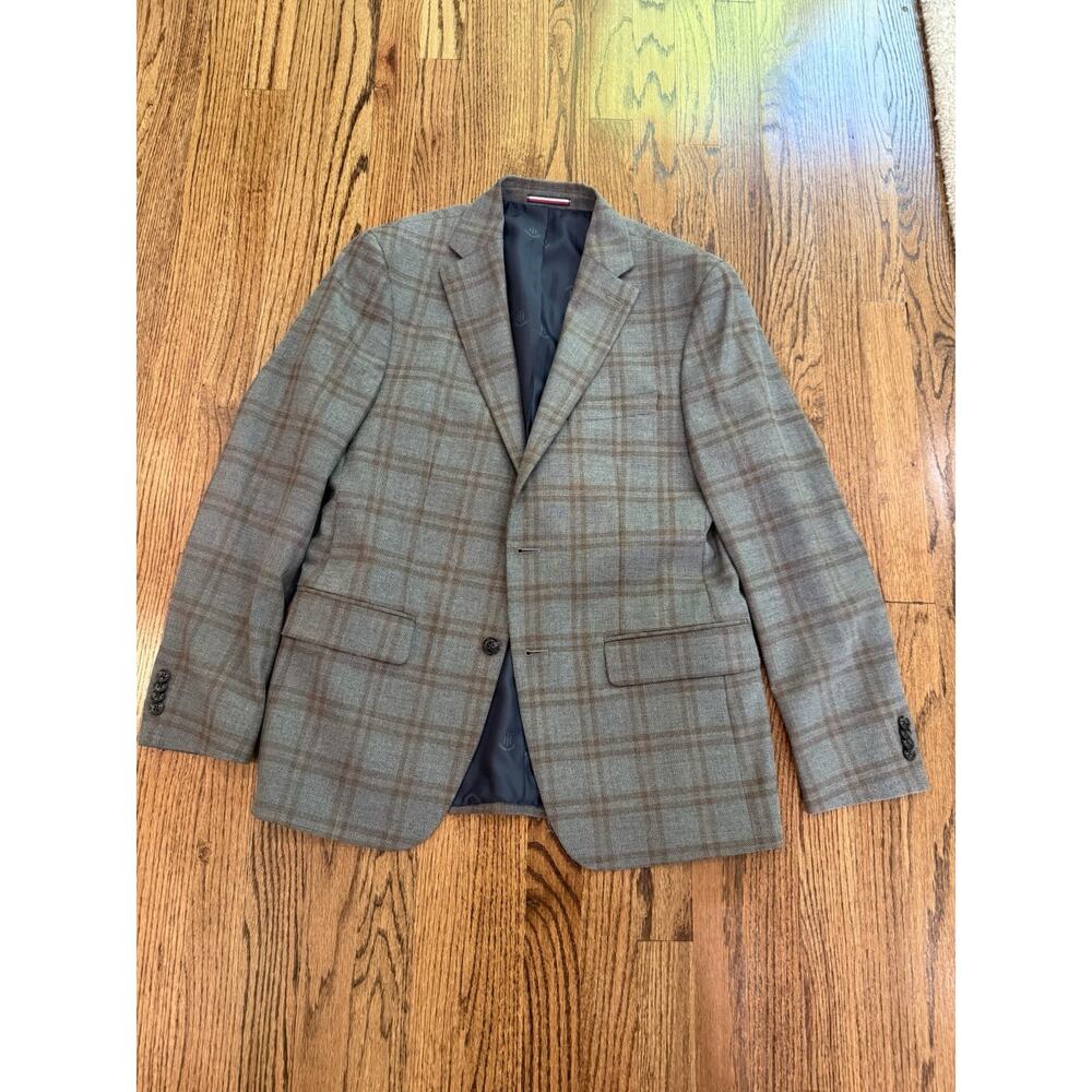 Tommy Hilfiger Men’s Grey Brown Windowpane Plaid Blazer Sport Coat Size 40R NEW